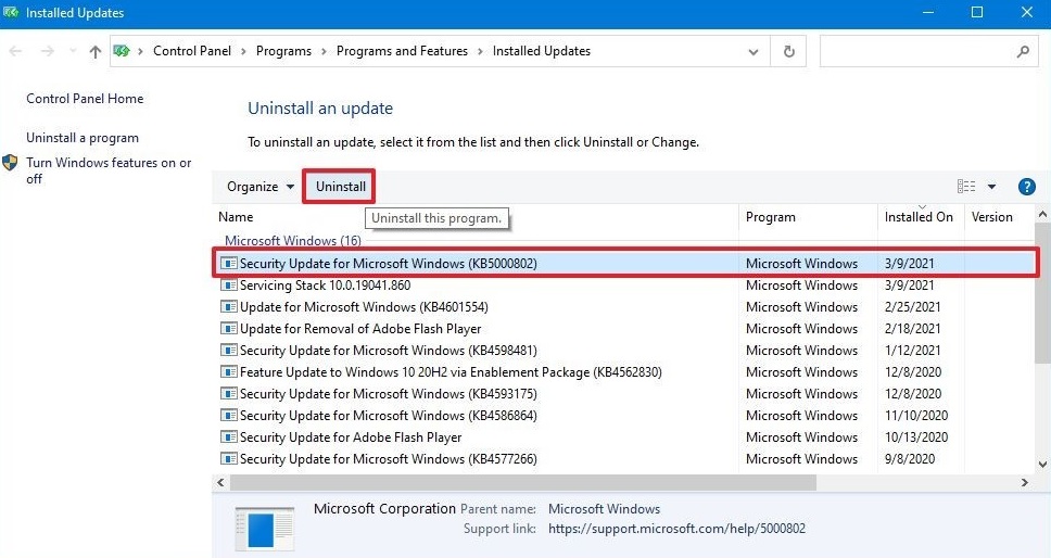 Hướng dẫn cách xóa bản cập nhật KB5000802 để khắc phục lỗi màn hình xanh trên Windows 10 Thu-thuat-Windows-2